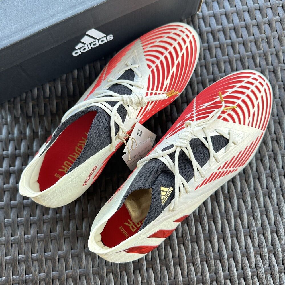 Adidas Predator Edge.1 FG Off White Vivid Red Men's Soccer Cleats H02933 Size 12 - Picture 8 of 15